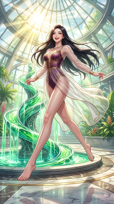 score_9, masterpiece, best quality, ultra-detailed, high-budget anime keyframe, editorial fashion photography, tasteful artistic composition, Korean woman. low angle full-body shot from head to toe showing her feet, filling the entire 9:16 vertical f