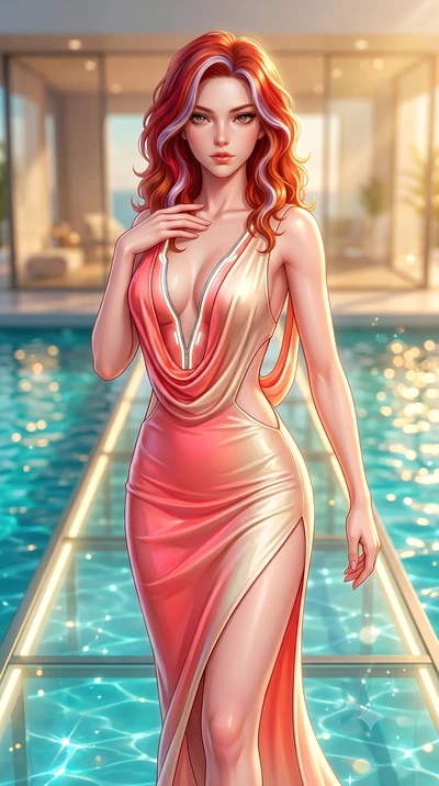 score_9, masterpiece, best quality, ultra-detailed, high-budget anime keyframe, semi-realistic 3D game render, editorial fashion photography, tasteful artistic composition, Caucasian woman. close-up cowboy shot from the waist and thighs up, the chara