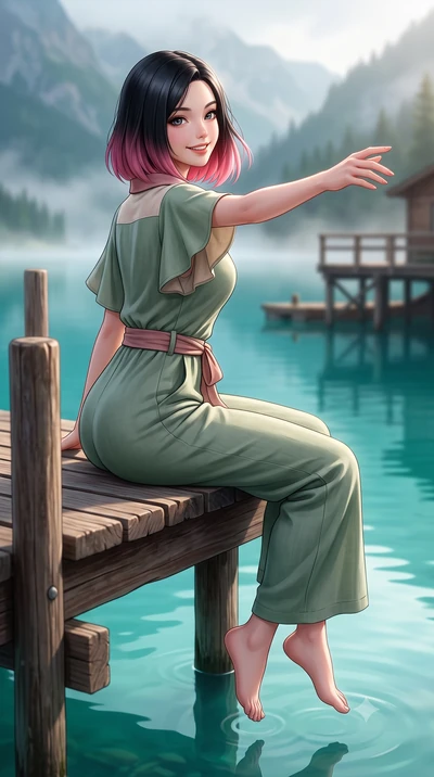 score_9, masterpiece, best quality, ultra-detailed, high-budget anime keyframe, semi-realistic 3D game render, editorial fashion photography, tasteful artistic composition, Korean woman. close-up cowboy shot from the waist and thighs up, the characte