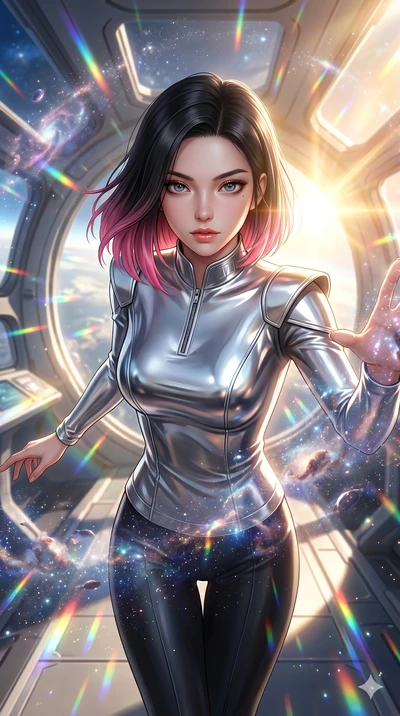 score_9, masterpiece, best quality, ultra-detailed, high-budget anime keyframe, semi-realistic 3D game render, Korean woman. Upper body close-up from the thighs up, character filling the screen for maximum presence. She is posing with dynamic energy 