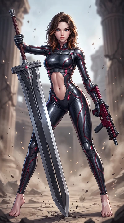 score_9, masterpiece, best quality, ultra-detailed, high-budget anime keyframe, semi-realistic 3D game render, editorial fashion photography, tasteful artistic composition, Korean woman. low angle full-body shot from head to toe showing her feet, fil