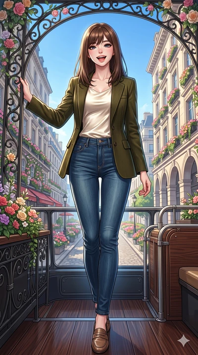 score_9, masterpiece, best quality, ultra-detailed, high-budget anime keyframe, vibrant anime aesthetic, Korean woman. low angle full-body shot from head to toe showing her feet, filling the entire 9:16 vertical frame with her statuesque presence, st