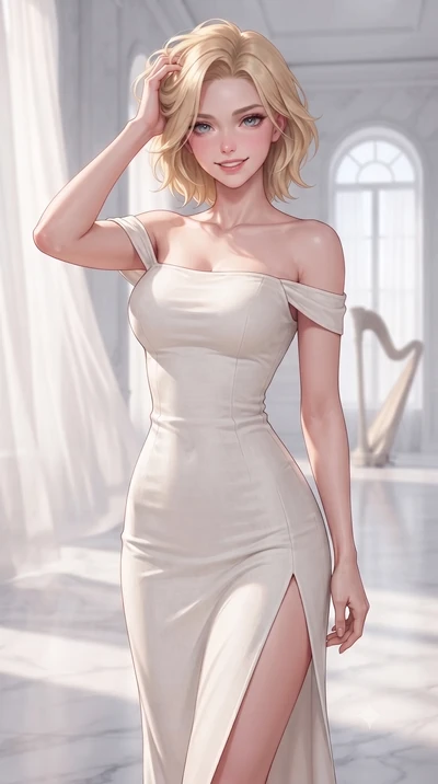 score_9, masterpiece, best quality, ultra-detailed, high-budget anime keyframe, editorial fashion photography, tasteful artistic composition, Caucasian woman. close-up cowboy shot from the waist and thighs up, the character dominates the composition,