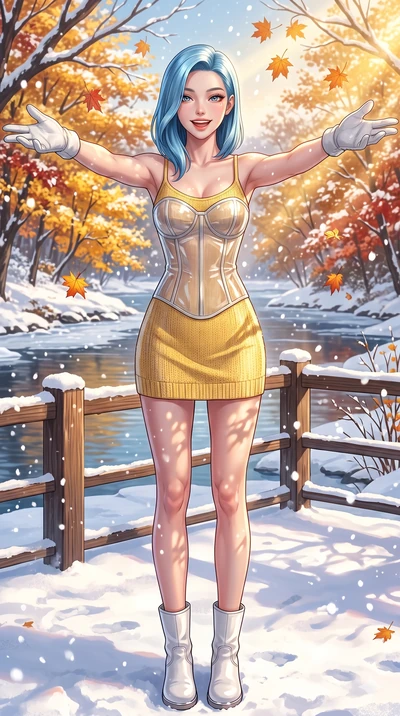 score_9, masterpiece, best quality, ultra-detailed, high-budget anime keyframe, vibrant anime aesthetic, Korean woman. cowboy shot from the thighs up, character and outfit filling the frame for maximum presence. She is posing with a joyful, energetic