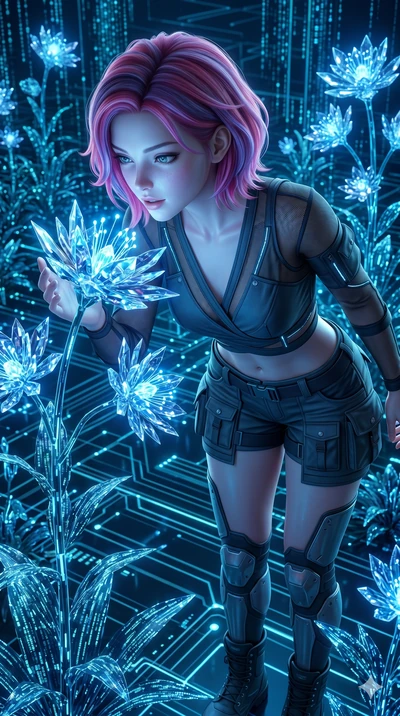 score_9, masterpiece, best quality, ultra-detailed, high-budget anime keyframe, semi-realistic 3D game render, Caucasian woman, strictly human ears. Upper body close-up from the thighs up, character filling the screen for maximum presence. Inside a d