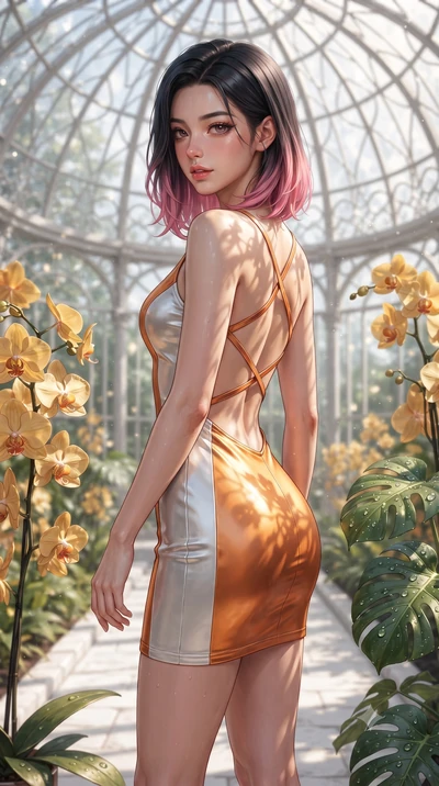 score_9, masterpiece, best quality, ultra-detailed, high-budget anime keyframe, editorial fashion photography, tasteful artistic composition, Korean woman. close-up cowboy shot from the waist and thighs up, the character dominates the composition, fi