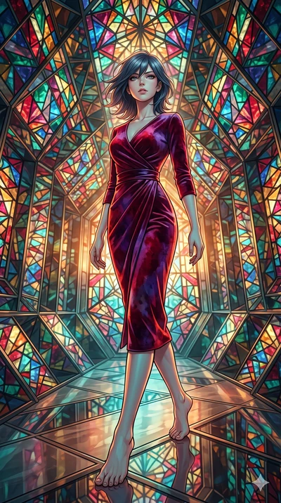 score_9, masterpiece, best quality, ultra-detailed, high-budget anime keyframe, editorial fashion photography, tasteful artistic composition, Caucasian woman, strictly human ears. low angle full-body shot from head to toe showing her feet, filling th