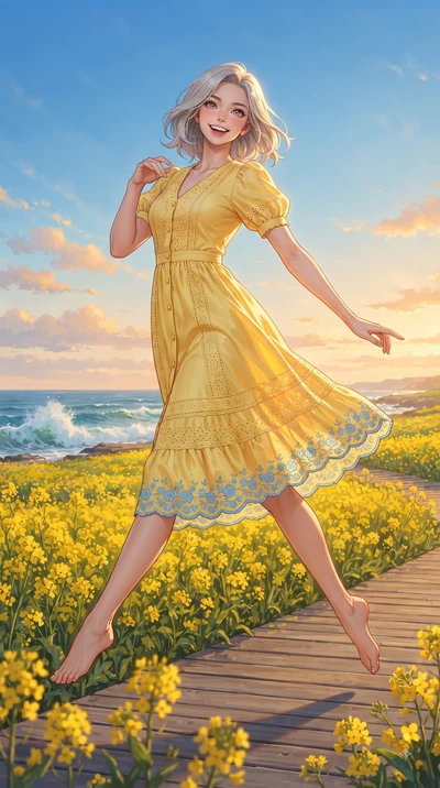 score_9, masterpiece, best quality, ultra-detailed, high-budget anime keyframe, editorial fashion photography, tasteful artistic composition, Caucasian woman. low angle full-body shot from head to toe showing her feet, filling the entire 9:16 vertica