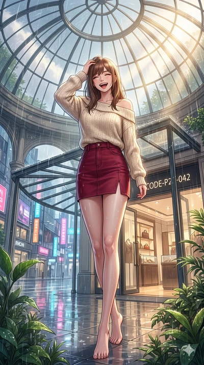 score_9, masterpiece, best quality, ultra-detailed, high-budget anime keyframe, vibrant anime aesthetic, Korean woman. low angle full-body shot from head to toe showing her feet, filling the entire 9:16 vertical frame with her statuesque presence, st