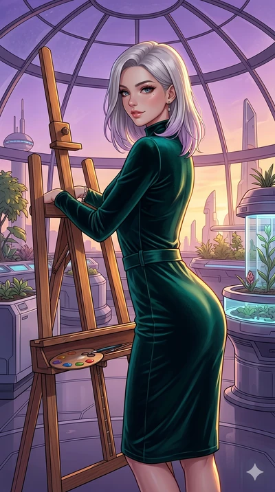 score_9, masterpiece, best quality, ultra-detailed, high-budget anime keyframe, editorial fashion photography, tasteful artistic composition, Caucasian woman, strictly human ears. cowboy shot from the thighs up, character and outfit filling the frame