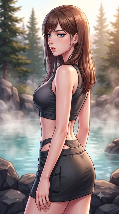score_9, masterpiece, best quality, ultra-detailed, high-budget anime keyframe, editorial fashion photography, tasteful artistic composition, Korean woman. close-up cowboy shot from the waist and thighs up, the character dominates the composition, fi