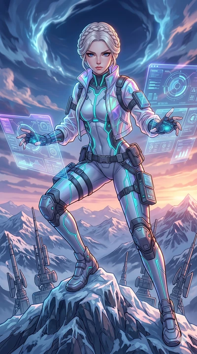 score_9, masterpiece, best quality, ultra-detailed, high-budget anime movie keyframe, cinematic anime lighting, intricate line art, Caucasian (strictly human ears) woman. Dynamic full-body shot stretching the vertical silhouette with extreme perspect