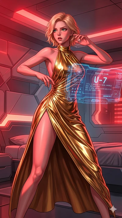 score_9, masterpiece, best quality, ultra-detailed, high-budget anime keyframe, editorial fashion photography, tasteful artistic composition, Caucasian woman, strictly human ears. cowboy shot from the thighs up, character and outfit filling the frame
