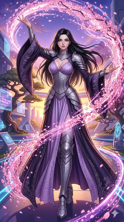 score_9, masterpiece, best quality, ultra-detailed, High-budget Anime Keyframe, beautiful Caucasian anime girl (strictly human ears). Dynamic full-body shot stretching the vertical silhouette with her statuesque presence. Summoning a wave of pink che