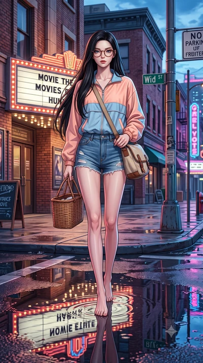 score_9, masterpiece, best quality, ultra-detailed, high-budget anime keyframe, semi-realistic 3D game render, editorial fashion photography, tasteful artistic composition, Korean woman. low angle full-body shot from head to toe showing her feet, fil