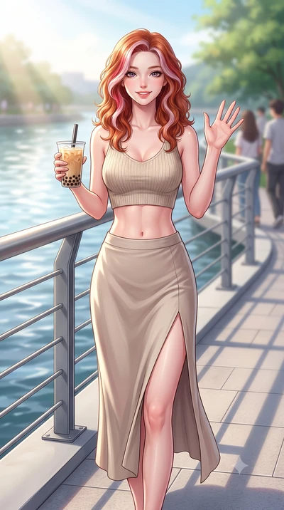 score_9, masterpiece, best quality, ultra-detailed, high-budget anime keyframe, editorial fashion photography, tasteful artistic composition, Caucasian woman. close-up cowboy shot from the waist and thighs up, the character dominates the composition,