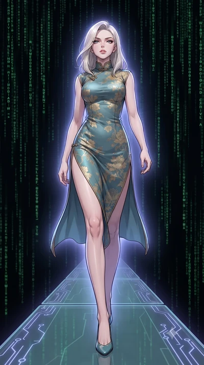 score_9, masterpiece, best quality, ultra-detailed, high-budget anime keyframe, gorgeous anime illustration, with clean line-art, distinct ink outlines, and high-contrast stereoscopic depth, Caucasian woman, strictly human ears. low angle full-body s