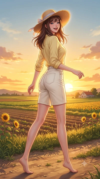 score_9, masterpiece, best quality, ultra-detailed, high-budget anime keyframe, semi-realistic 3D game render, editorial fashion photography, tasteful artistic composition, Korean woman. low angle full-body shot from head to toe showing her feet, fil