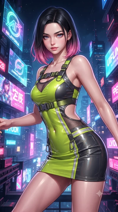 score_9, masterpiece, best quality, ultra-detailed, high-budget anime keyframe, editorial fashion photography, tasteful artistic composition, Korean woman. close-up cowboy shot from the waist and thighs up, the character dominates the composition, fi