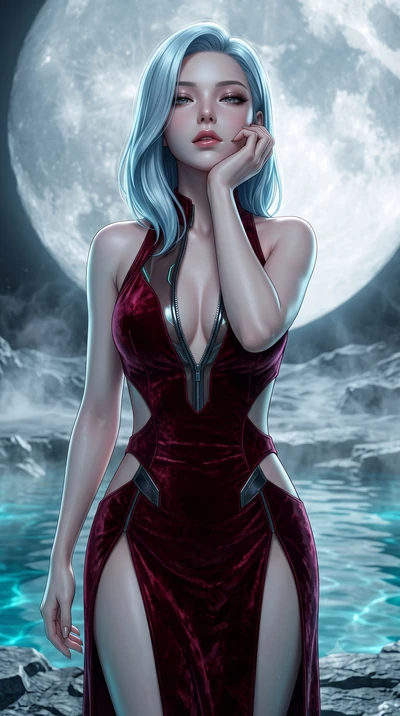 score_9, masterpiece, best quality, ultra-detailed, high-budget anime keyframe, semi-realistic 3D game render, editorial fashion photography, tasteful artistic composition, Korean woman. close-up cowboy shot from the waist and thighs up, the characte