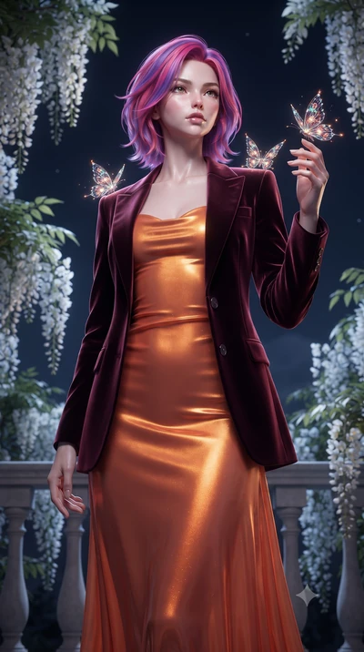 score_9, masterpiece, best quality, ultra-detailed, High-budget Anime Keyframe, editorial fashion photography, tasteful artistic composition, realistic cosplay photography, Caucasian woman, strictly human ears. Low angle cowboy shot filling the entir