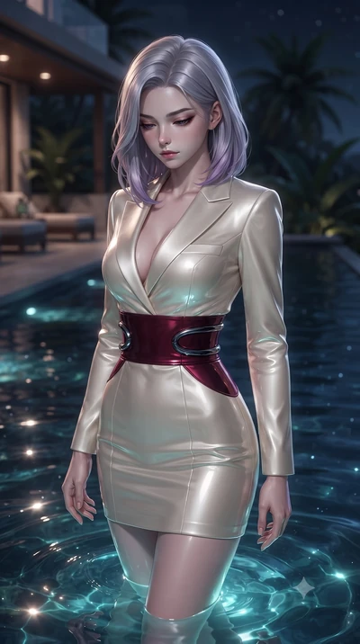 score_9, masterpiece, best quality, ultra-detailed, high-budget anime keyframe, editorial fashion photography, tasteful artistic composition, Caucasian woman. close-up cowboy shot from the waist and thighs up, the character dominates the composition,