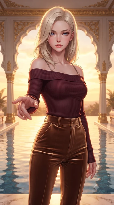 score_9, masterpiece, best quality, ultra-detailed, high-budget anime keyframe, editorial fashion photography, tasteful artistic composition, Caucasian woman. close-up cowboy shot from the waist and thighs up, the character dominates the composition,