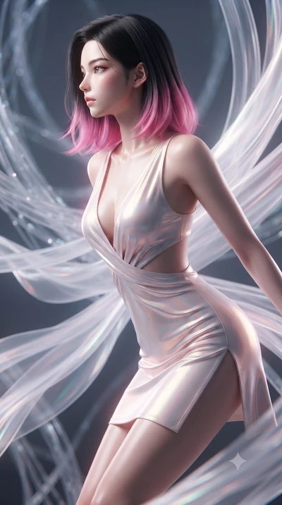 score_9, masterpiece, best quality, ultra-detailed, high-budget anime keyframe, editorial fashion photography, tasteful artistic composition, Korean woman. close-up cowboy shot from the waist and thighs up, the character dominates the composition, fi