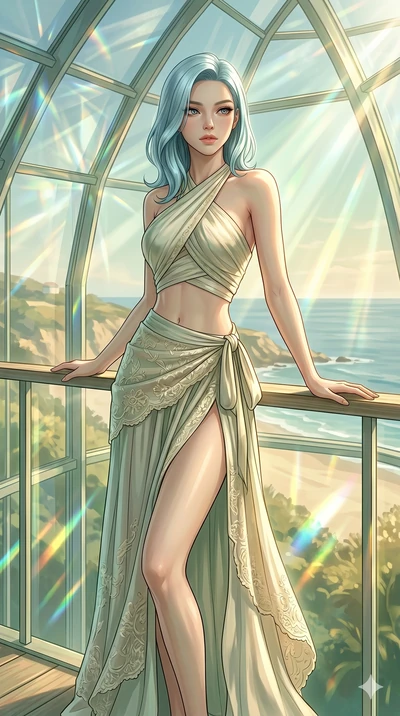 score_9, masterpiece, best quality, ultra-detailed, high-budget anime keyframe, editorial fashion photography, tasteful artistic composition, Korean woman. cowboy shot from the thighs up, character and outfit filling the frame for maximum editorial p
