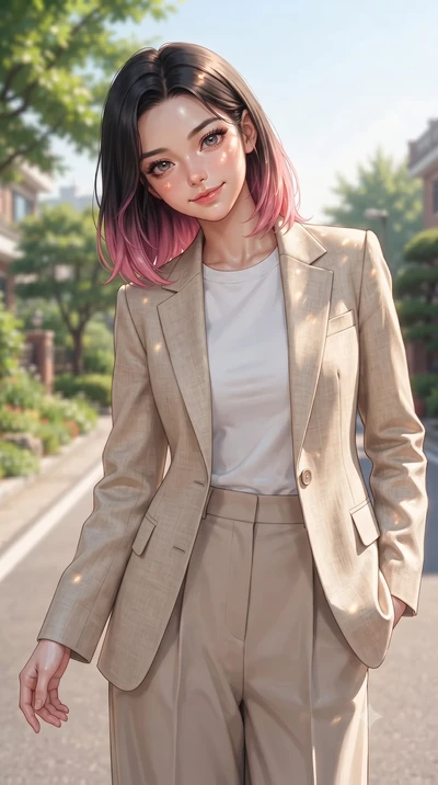 score_9, masterpiece, best quality, ultra-detailed, high-budget anime keyframe, editorial fashion photography, tasteful artistic composition, Korean woman woman. close-up cowboy shot from the waist and thighs up, the character dominates the compositi