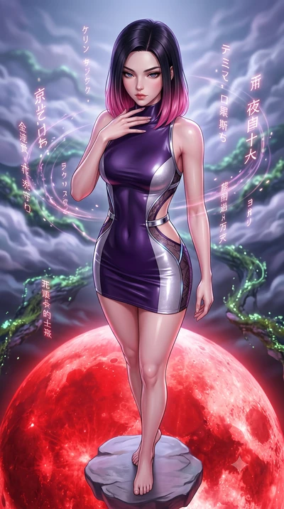 score_9, masterpiece, best quality, ultra-detailed, high-budget anime keyframe, semi-realistic 3D game render, editorial fashion photography, tasteful artistic composition, Korean woman. close-up cowboy shot from the waist and thighs up, the characte