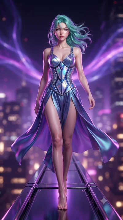score_9, masterpiece, best quality, ultra-detailed, high-budget anime keyframe, editorial fashion photography, tasteful artistic composition, Japanese woman. low angle full-body shot from head to toe showing her feet, filling the entire 9:16 vertical