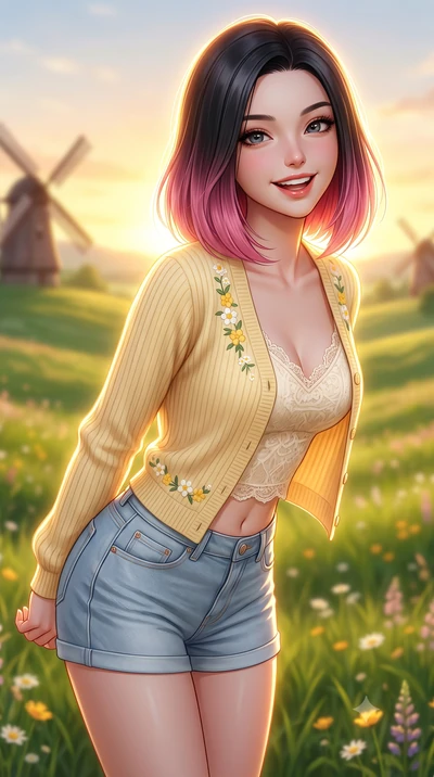 score_9, masterpiece, best quality, ultra-detailed, high-budget anime keyframe, semi-realistic 3D game render, editorial fashion photography, tasteful artistic composition, Korean woman. close-up cowboy shot from the waist and thighs up, the characte