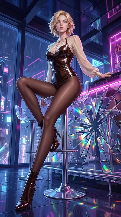 score_9, masterpiece, best quality, ultra-detailed, high-budget anime keyframe, editorial fashion photography, tasteful artistic composition, Caucasian woman. low angle full-body shot from head to toe showing her feet, filling the entire 9:16 vertica