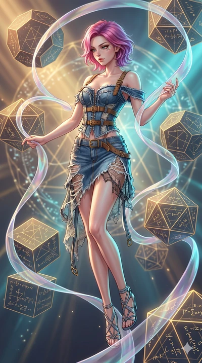 score_9, masterpiece, best quality, ultra-detailed, high-budget anime keyframe, Japanese woman. low angle full-body shot filling the entire 9:16 frame with her statuesque presence, stretching the vertical silhouette. floating gracefully in a mathemat