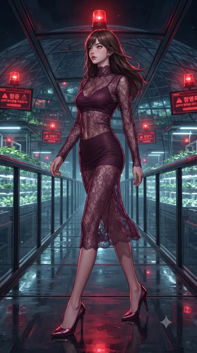 score_9, masterpiece, best quality, ultra-detailed, high-budget anime keyframe, editorial fashion photography, tasteful artistic composition, Korean woman. low angle full-body shot from head to toe showing her feet, filling the entire 9:16 vertical f