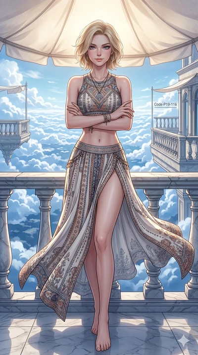 score_9, masterpiece, best quality, ultra-detailed, high-budget anime keyframe, editorial fashion photography, tasteful artistic composition, Caucasian woman, strictly human ears. cowboy shot from the thighs up, character and outfit filling the frame