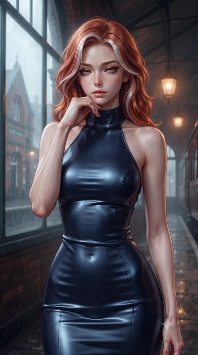 score_9, masterpiece, best quality, ultra-detailed, high-budget anime keyframe, editorial fashion photography, tasteful artistic composition, Caucasian woman. close-up cowboy shot from the waist and thighs up, the character dominates the composition,