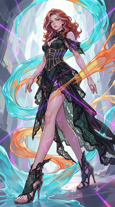 score_9, masterpiece, best quality, ultra-detailed, high-budget anime keyframe, gorgeous anime illustration, with clean line-art and distinct ink outlines, Caucasian woman, strictly human ears. low angle full-body shot from head to toe showing her fe