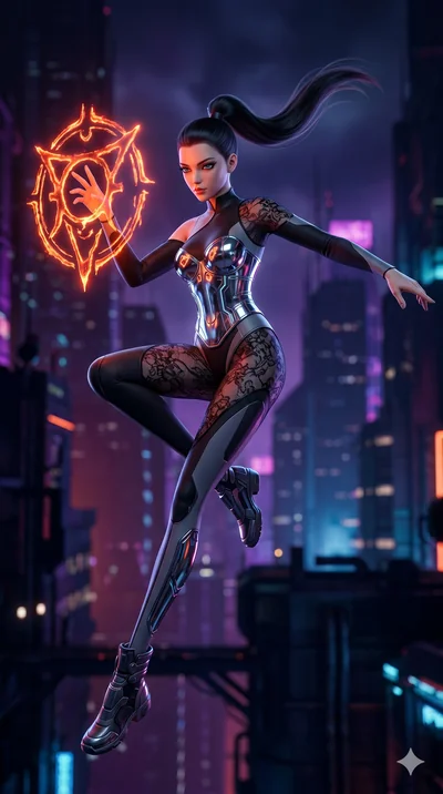 score_9, masterpiece, best quality, ultra-detailed, photorealistic 8k CG, hyper-detailed textures, ray-tracing, Caucasian (strictly human ears) woman. Mid-air action shot capturing a graceful twist and vertical silhouette. drawing an ancient rune in 