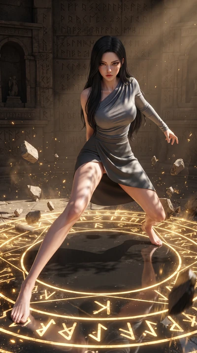 score_9, masterpiece, best quality, ultra-detailed, high-budget anime keyframe, editorial fashion photography, tasteful artistic composition, realistic cosplay photography, Korean woman. low angle full-body shot from head to toe showing her feet, fil