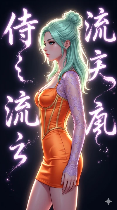 score_9, masterpiece, best quality, ultra-detailed, high-budget anime keyframe, editorial fashion photography, tasteful artistic composition, Japanese woman. close-up cowboy shot from the waist and thighs up, the character dominates the composition, 