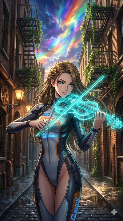score_9, masterpiece, best quality, ultra-detailed, Set A: High-budget Anime Keyframe, Caucasian (human ears) woman. Upper body close-up from the thighs up, character filling the screen for maximum presence. Theme: Primal Nature. playing a holographi
