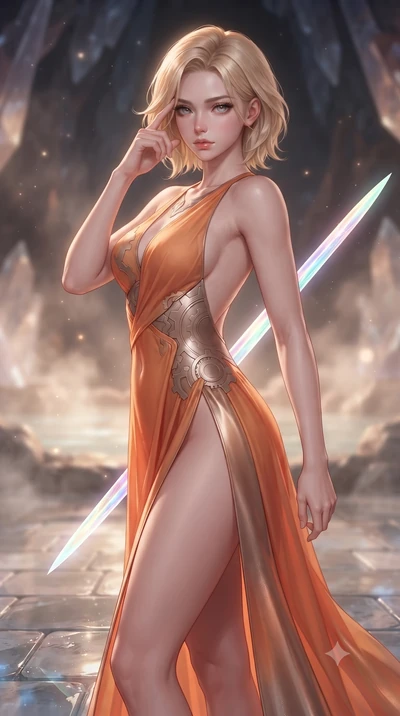score_9, masterpiece, best quality, ultra-detailed, high-budget anime keyframe, editorial fashion photography, tasteful artistic composition, Caucasian woman. close-up cowboy shot from the waist and thighs up, the character dominates the composition,