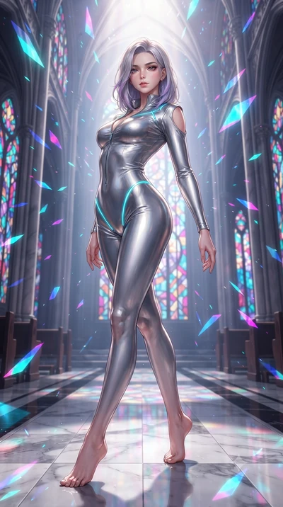 score_9, masterpiece, best quality, ultra-detailed, high-budget anime keyframe, editorial fashion photography, tasteful artistic composition, Caucasian woman. low angle full-body shot from head to toe showing her feet, filling the entire 9:16 vertica