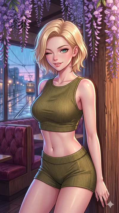 score_9, masterpiece, best quality, ultra-detailed, high-budget anime keyframe, vibrant anime aesthetic, Caucasian woman, strictly human ears. close-up cowboy shot from the waist and thighs up, the character dominates the composition, filling the fra