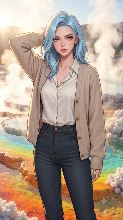 score_9, masterpiece, best quality, ultra-detailed, high-budget anime keyframe, gorgeous anime illustration, with clean line-art, distinct ink outlines, and high-contrast stereoscopic depth, Korean woman. close-up cowboy shot from the waist and thigh