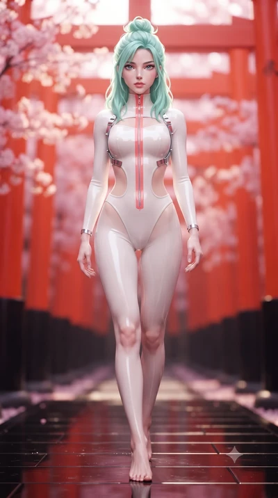 score_9, masterpiece, best quality, ultra-detailed, high-budget anime keyframe, editorial fashion photography, tasteful artistic composition, Japanese woman. low angle full-body shot from head to toe showing her feet, filling the entire 9:16 vertical