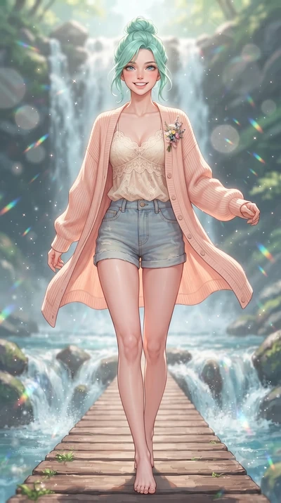 score_9, masterpiece, best quality, ultra-detailed, high-budget anime keyframe, editorial fashion photography, tasteful artistic composition, Japanese woman. low angle full-body shot from head to toe showing her feet, filling the entire 9:16 vertical