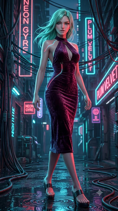 score_9, masterpiece, best quality, ultra-detailed, high-budget anime keyframe, semi-realistic 3D game render, editorial fashion photography, tasteful artistic composition, Japanese woman. low angle full-body shot from head to toe showing her feet, f